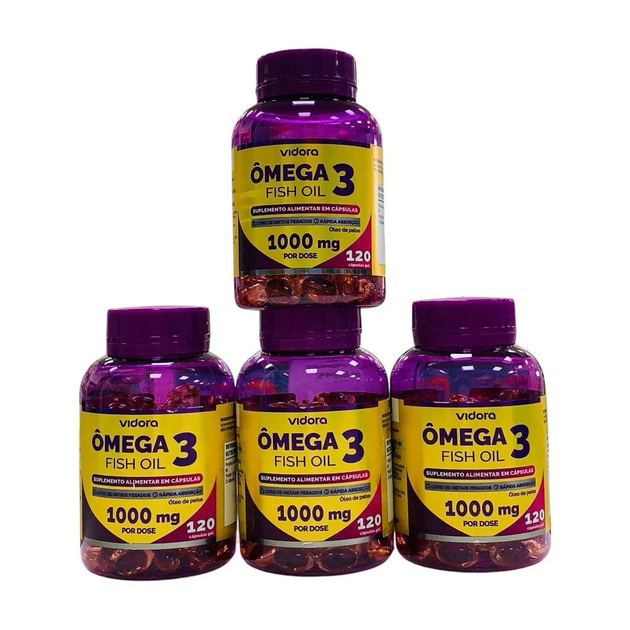4 Potes Ômega 3 Vidora 120 cápsulas Puro Fish Oil