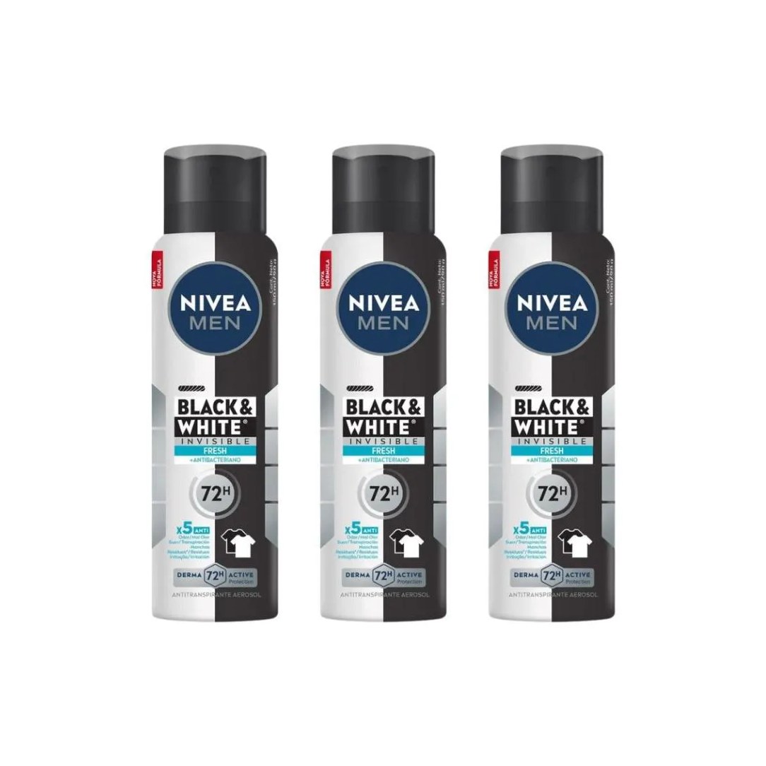 Desodorante Aero Nivea 150ml Masc Black White Invi Fresh - 3un