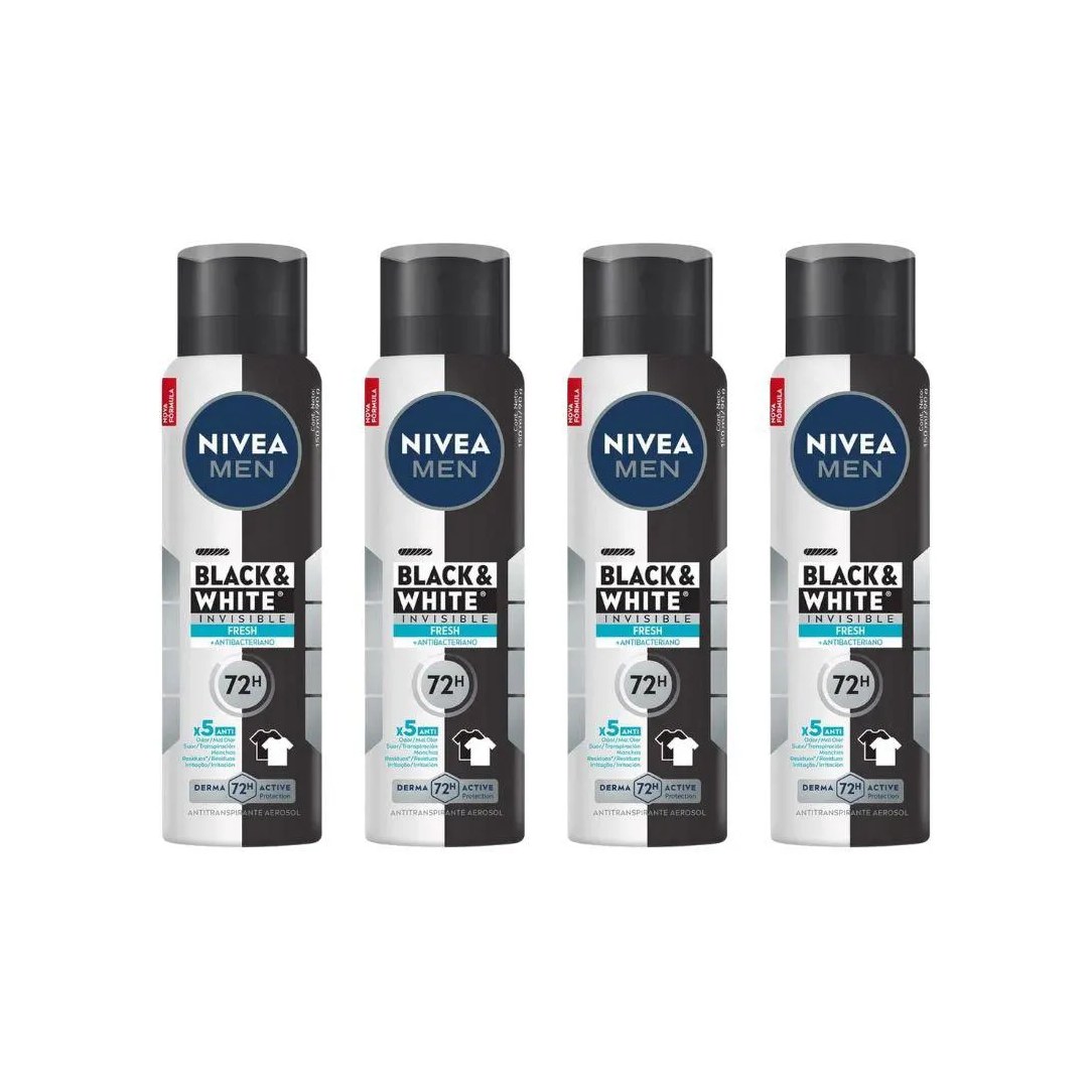 Desodorante Aero Nivea 150ml Masc Black White Invi Fresh - 4un