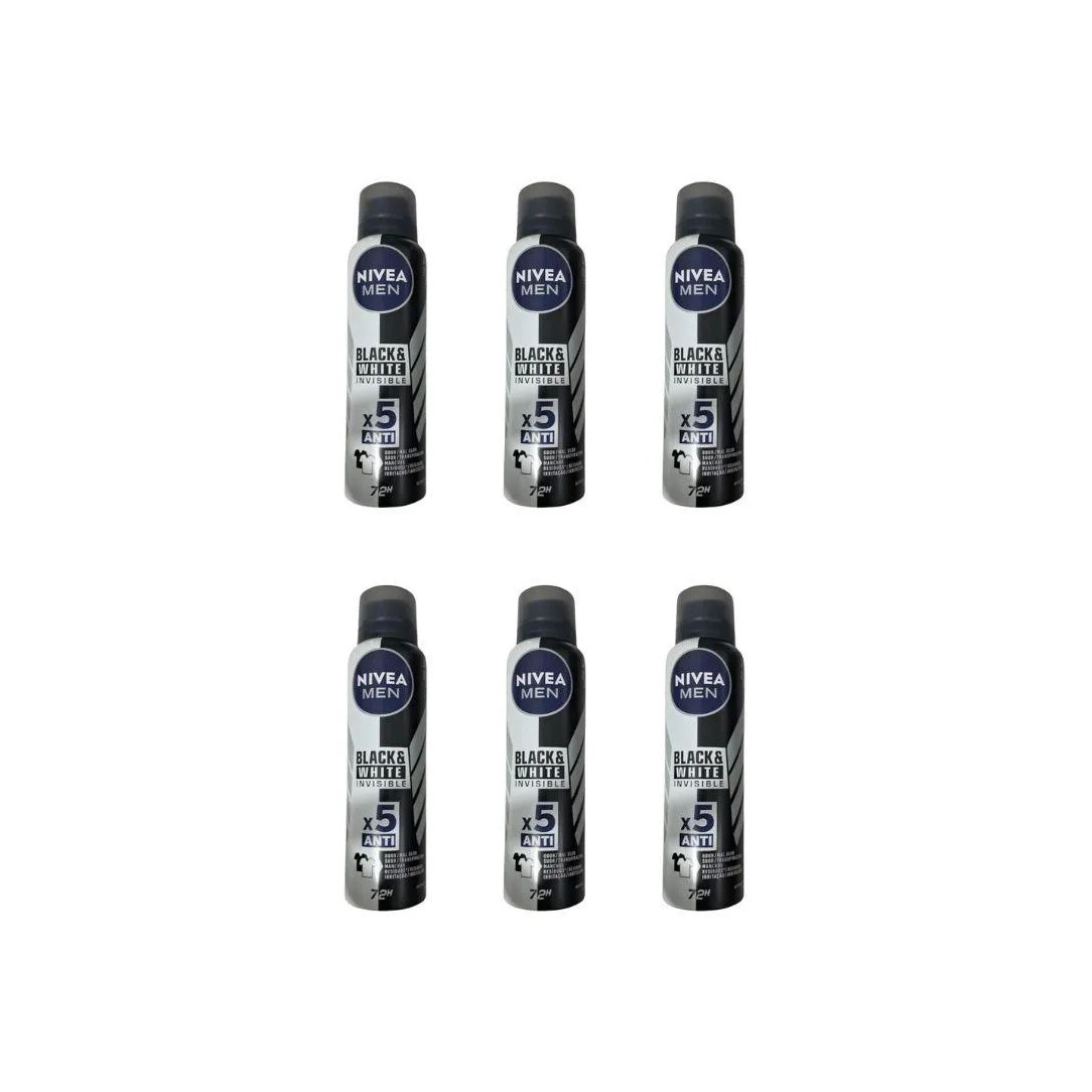 Desodorante Aero Nivea 150ml Masc Black White Invisible - 6un