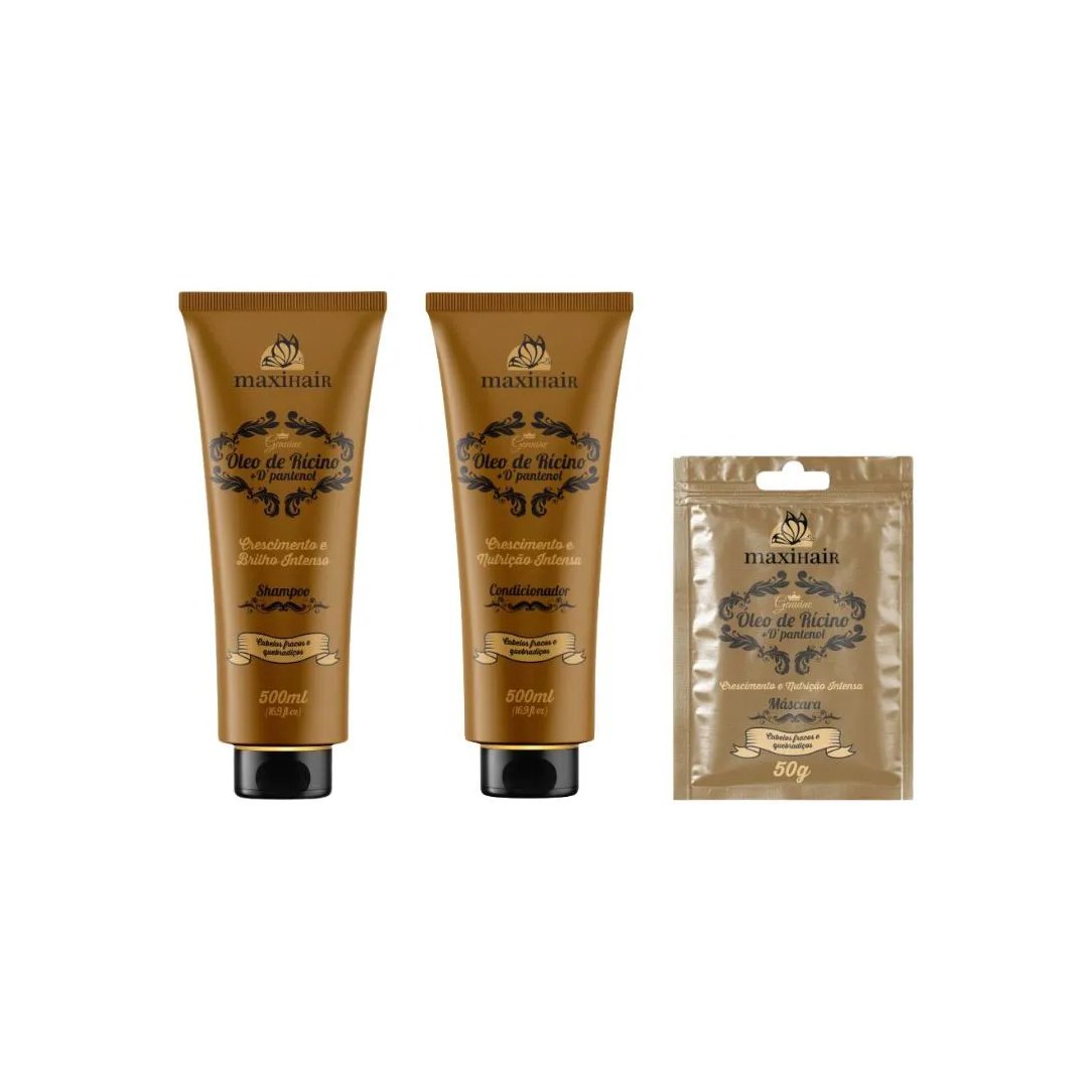Kit Oleo de Ricino + D'pantenol Maxihair Shampoo+cond+sache