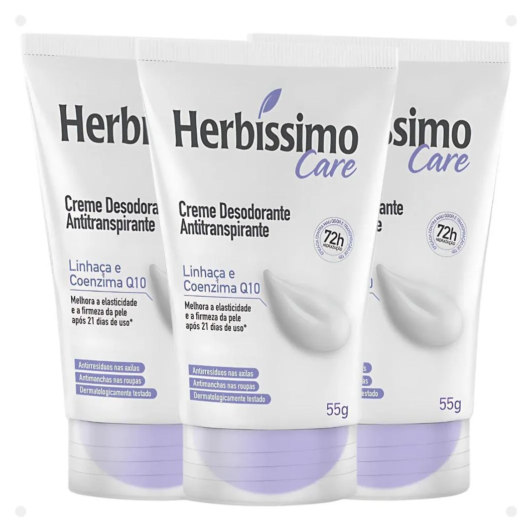 Kit Herbíssimo Care Linhaça e Coenzima Q10: 3 Cremes Desodorante 55g