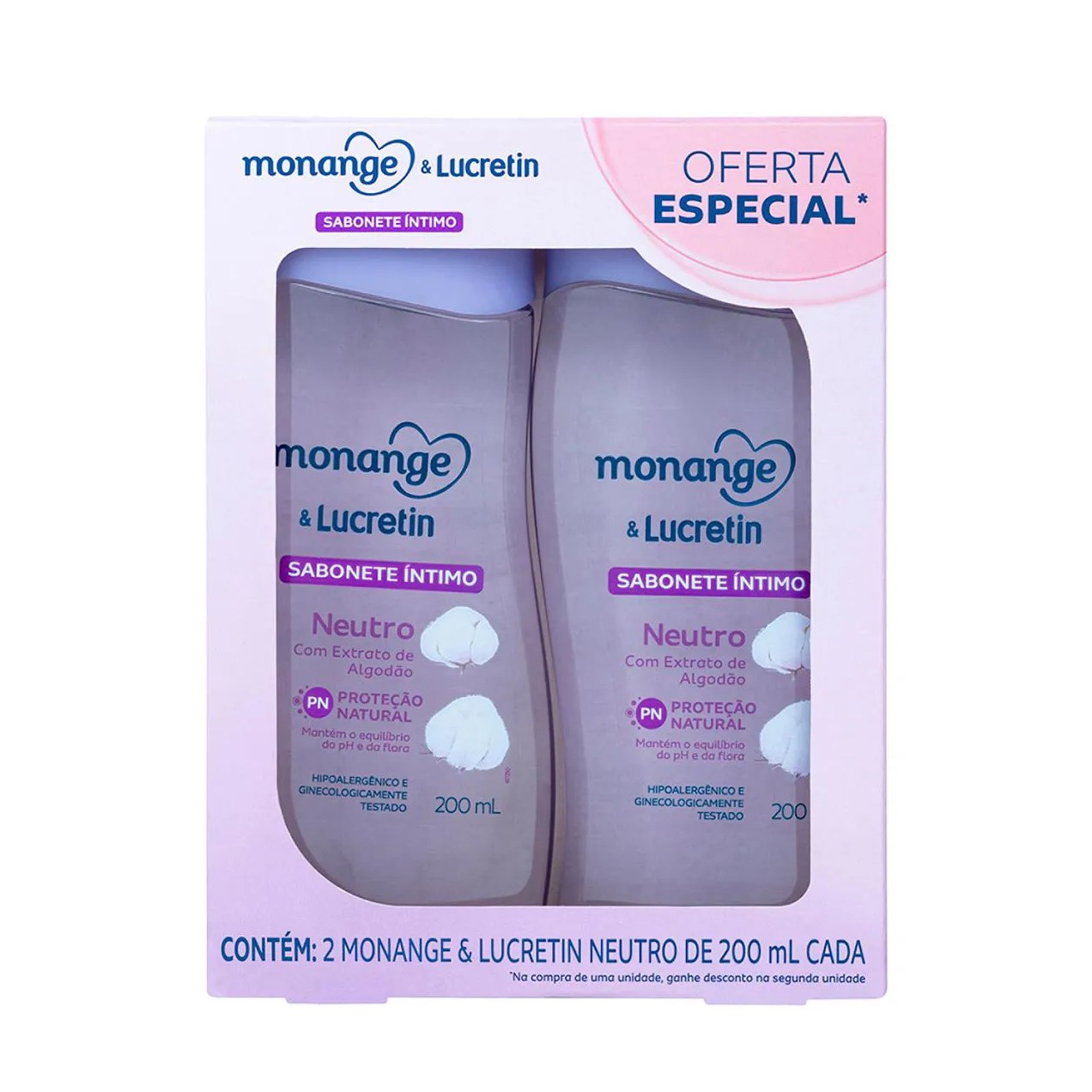 Kit Sabonete Íntimo Monange & Lucretin Neutro 200ml 2 unidades