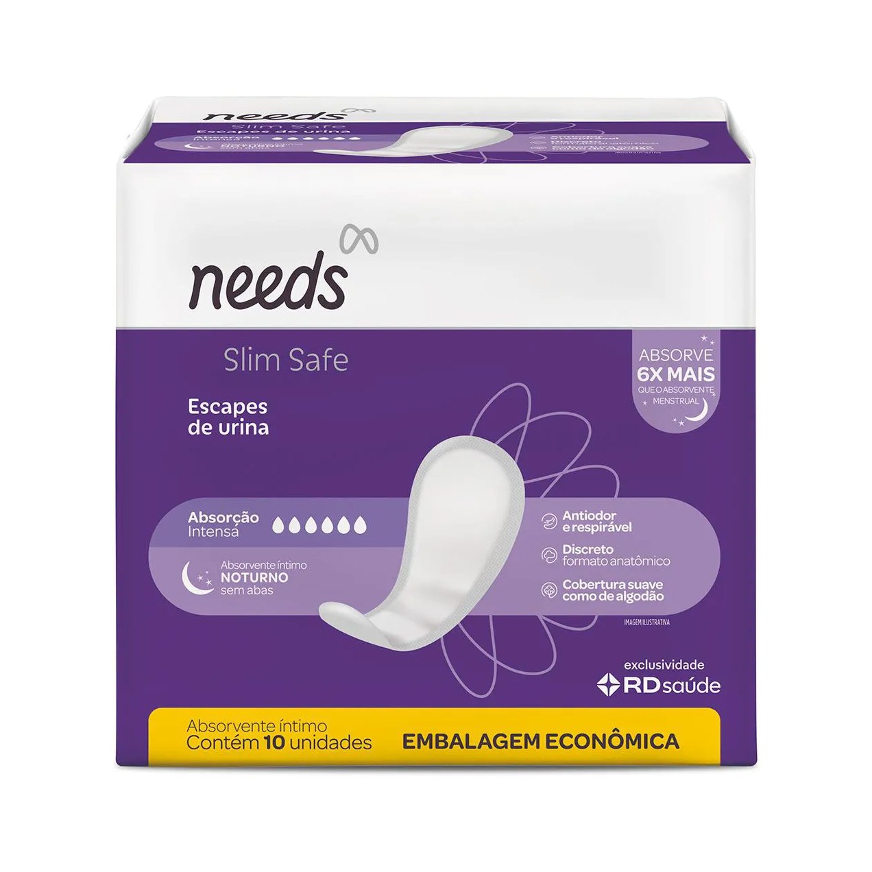 Absorvente Íntimo Noturno Needs Slim Safe Escapes de Urina Intenso 10 Unidades