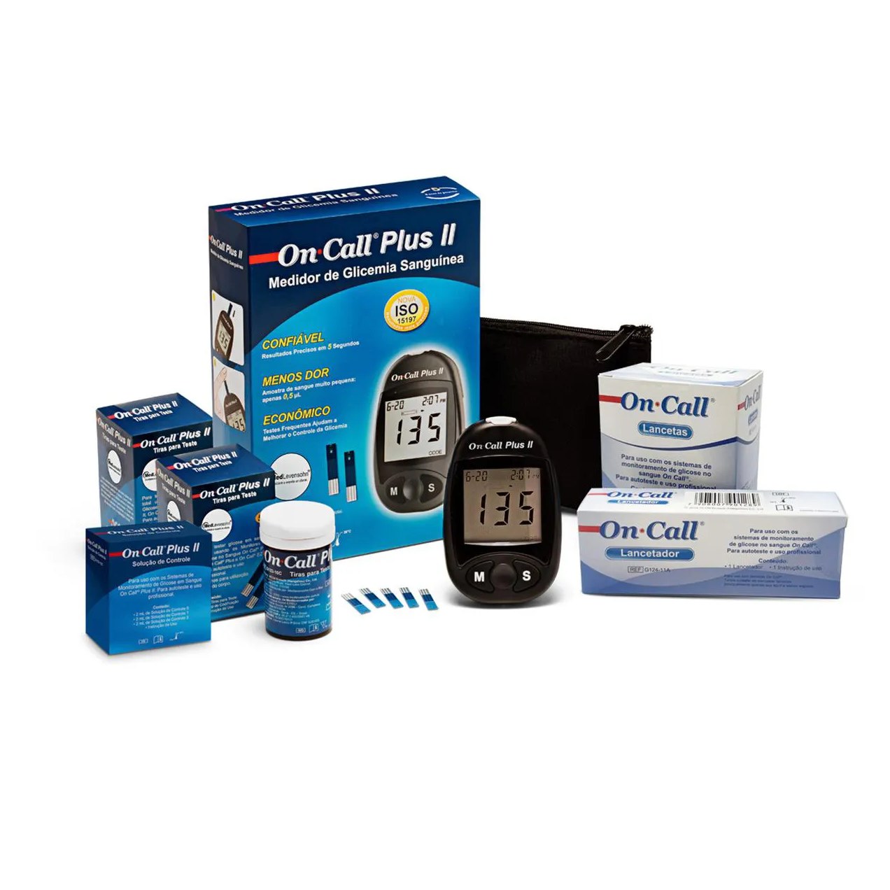 Kit Controle de Glicemia On Call Plus II 1 Monitor + 100 Tiras + 100 Lancetas + 1 Lancetador + Solução Controle