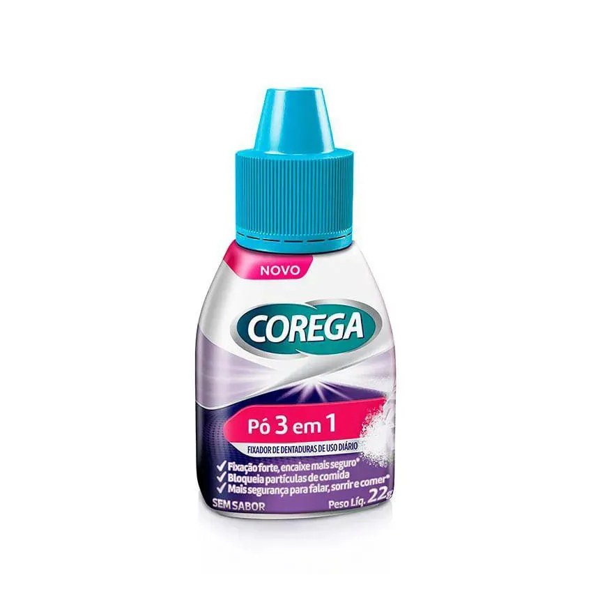 Pó Fixador de Dentadura Corega 3 em 1 sem Sabor 22g