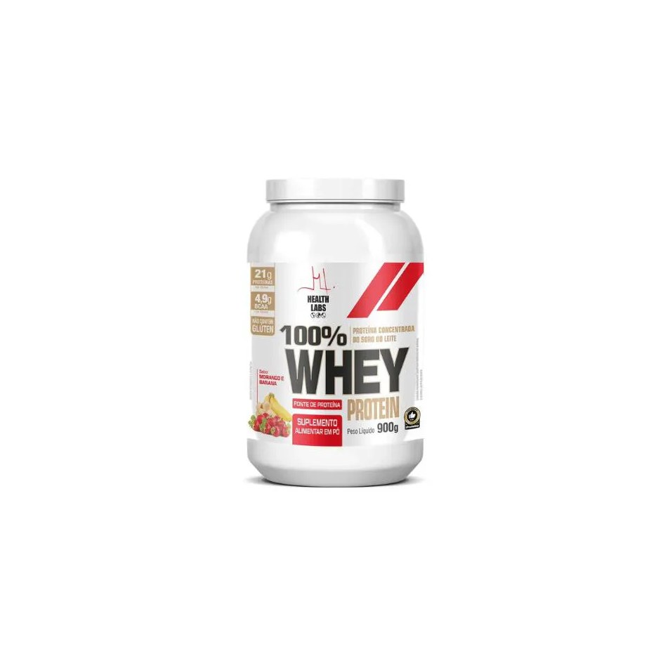 100% Whey Protein 900g Morango e Banana - Health Labs