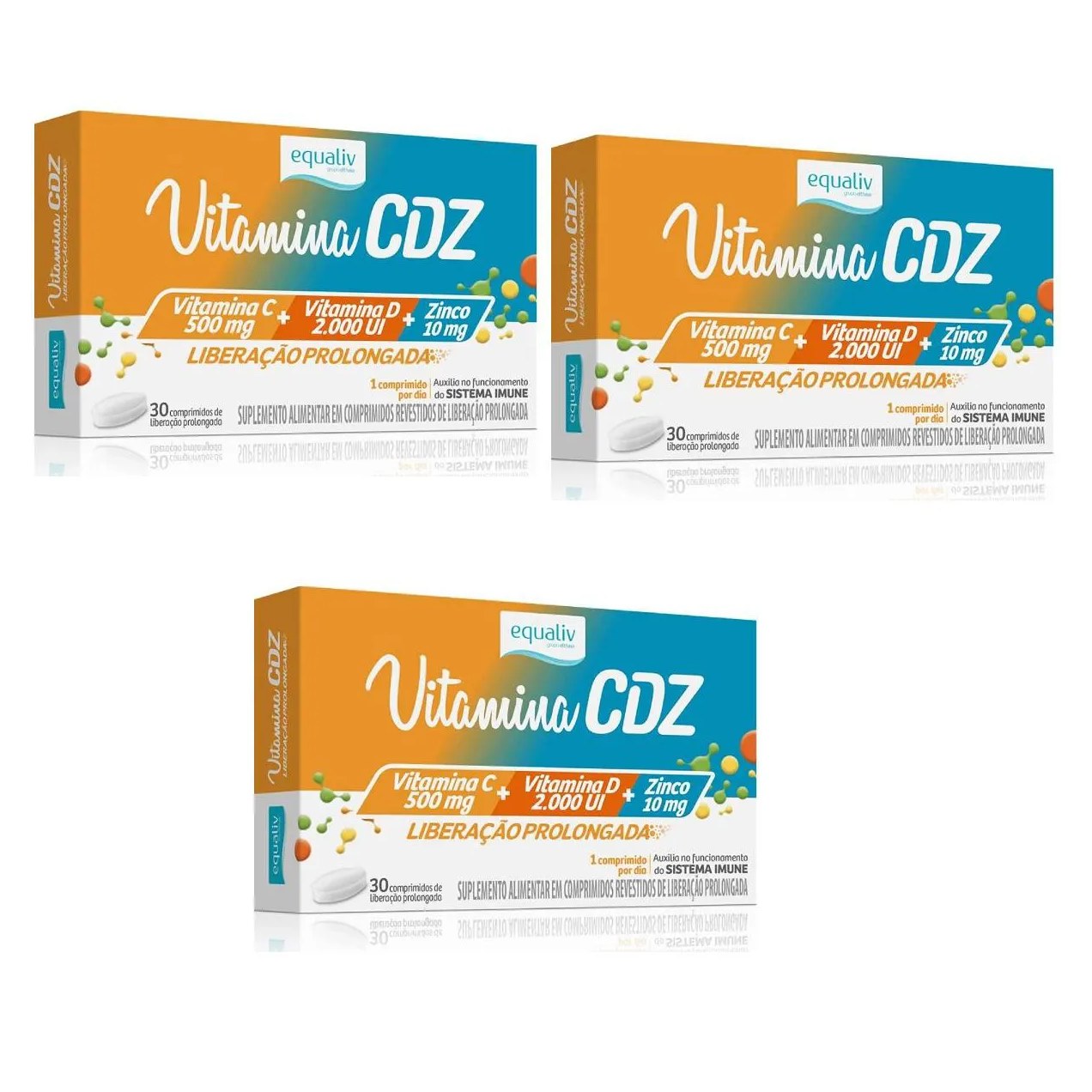 Kit 3 Suplemento Alimentar Cdz C + D + Zinco 30 Cpr- Equaliv