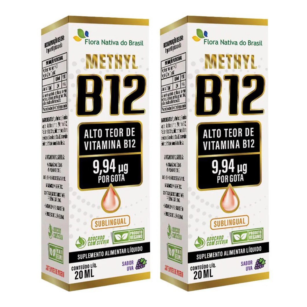Kit 2x Vitamina B12 Sublingual (metilcobalamina) 9,94 Mcg Por Gota 20ml - Flora Nativa Uva