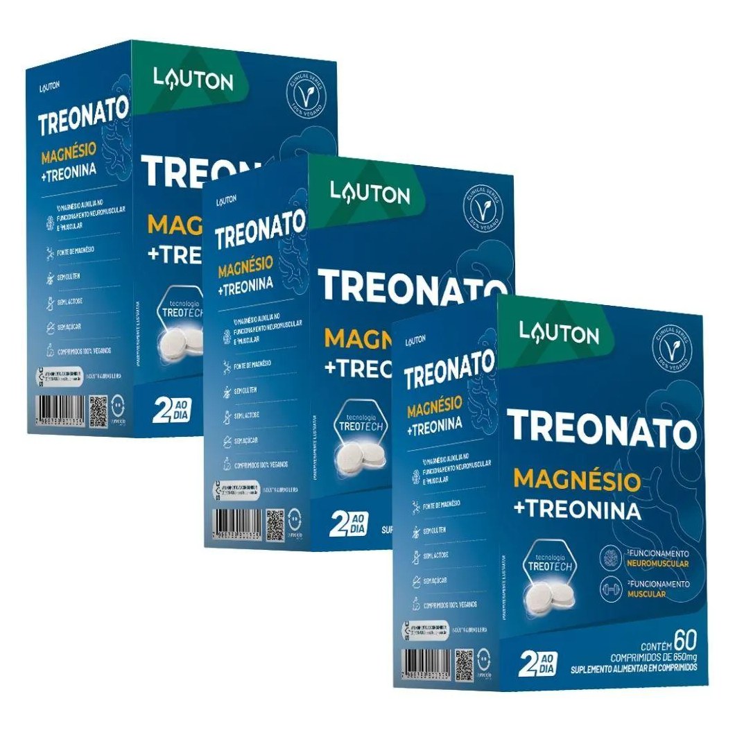 Kit 3x Treonato ( Magnésio e Treonina ) 60 comprimidos - Lauton