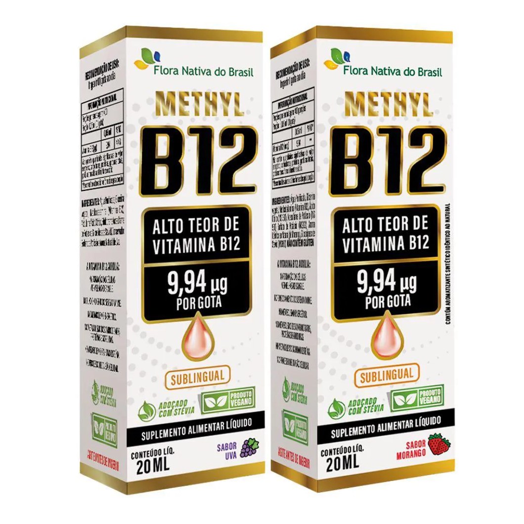 Kit Vitamina B12 Sublingual (metilcobalamina) Uva e Morango - Flora Nativa