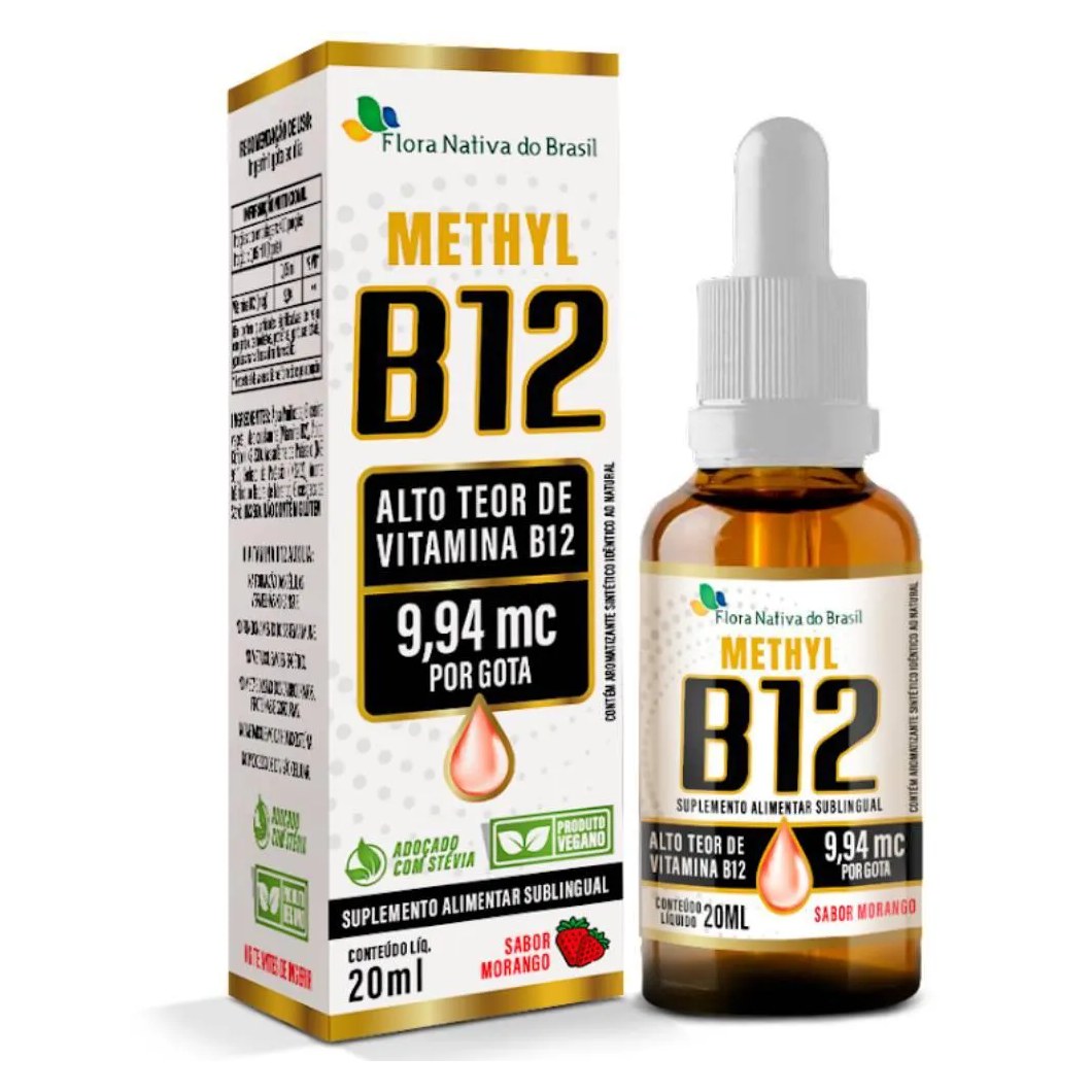 Vitamina B12 Sublingual (metilcobalamina) 9,94 Mcg Por Gota 20ml - Flora Nativa Morango