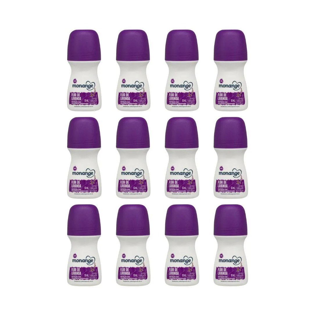 Desodorante Roll - On Monange 50ml Flor Lavanda - Kit C / 12un