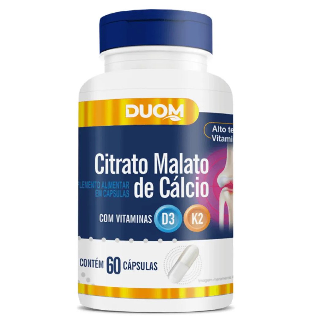 Citrato Malato de Cálcio com Vitaminas D3 + K2 C/60 cápsulas - Duom