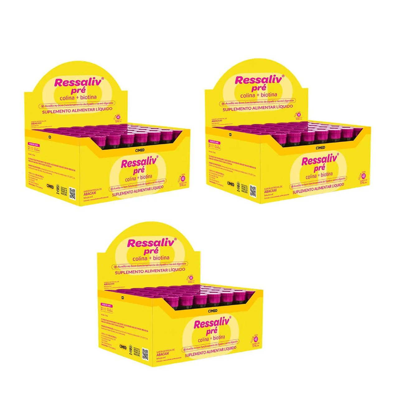 Kit 03 Ressaliv Pré Sabor Abacaxi com 48 Flaconetes - Cimed