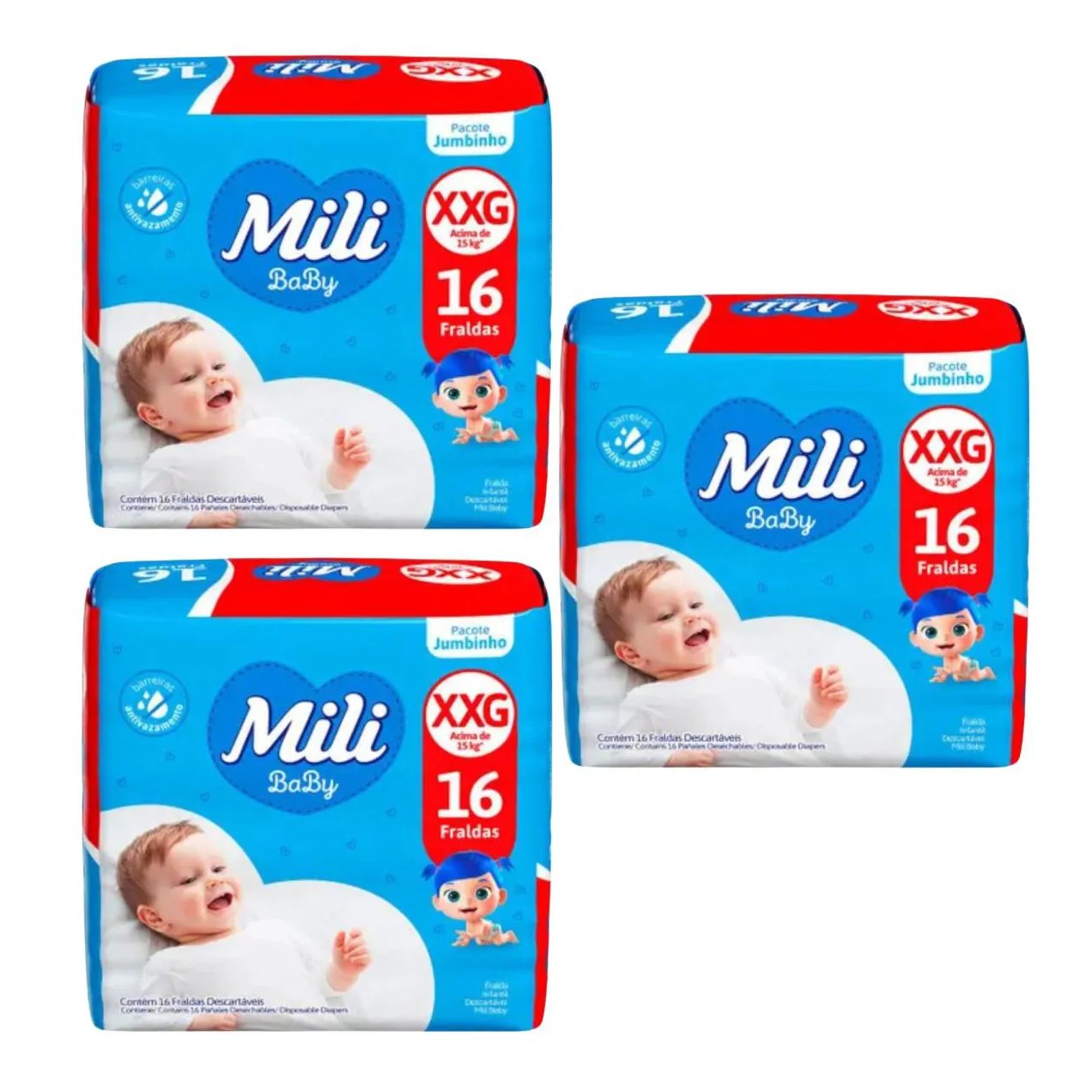 Kit C3 Fralda Descartável Tam Xxg Jumbinho - Mili Baby