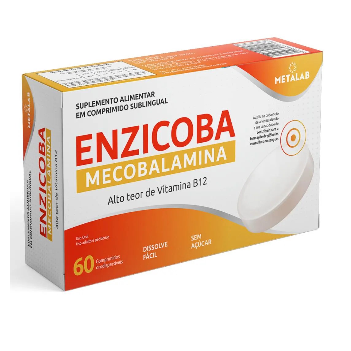 Enzicoba Vitamina B12 Mecobalamina Forma Ativa 9,9mcg 60 Comp Sublingual