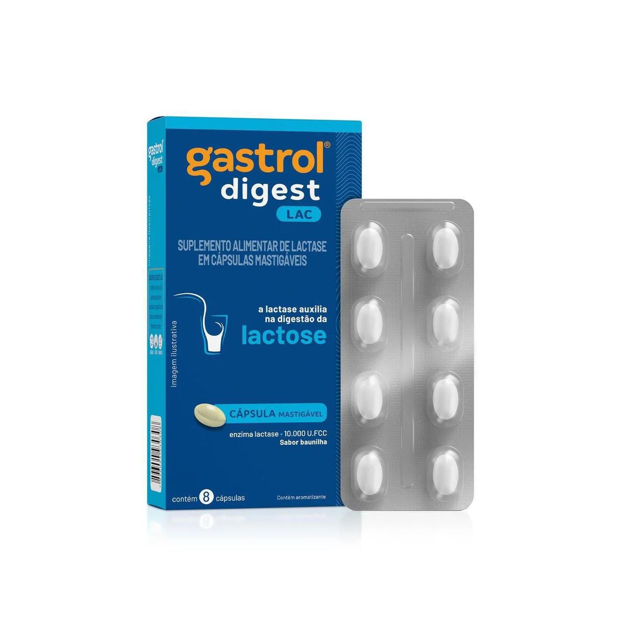 Enzima Lactase Gastrol Digest Lac 10.000UI Baunilha 8 cápsulas mastigáveis