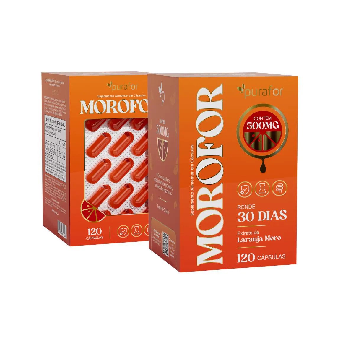 Morofor Suplemento com Laranja Moro e Picolinato de Cromo - 120 Cápsulas | Purafor