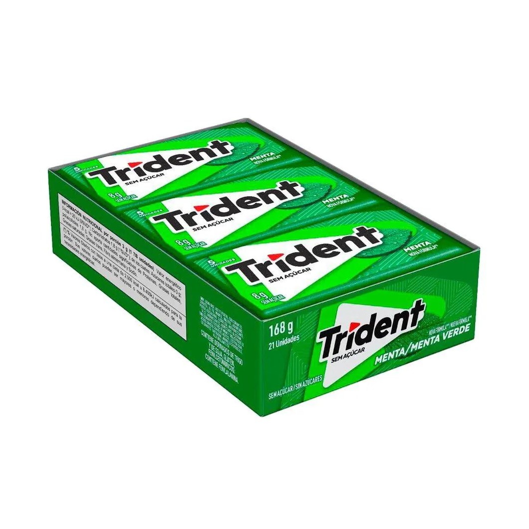 Chiclete Trident Menta sem Açúcar 8g - Caixa com 21 unidades