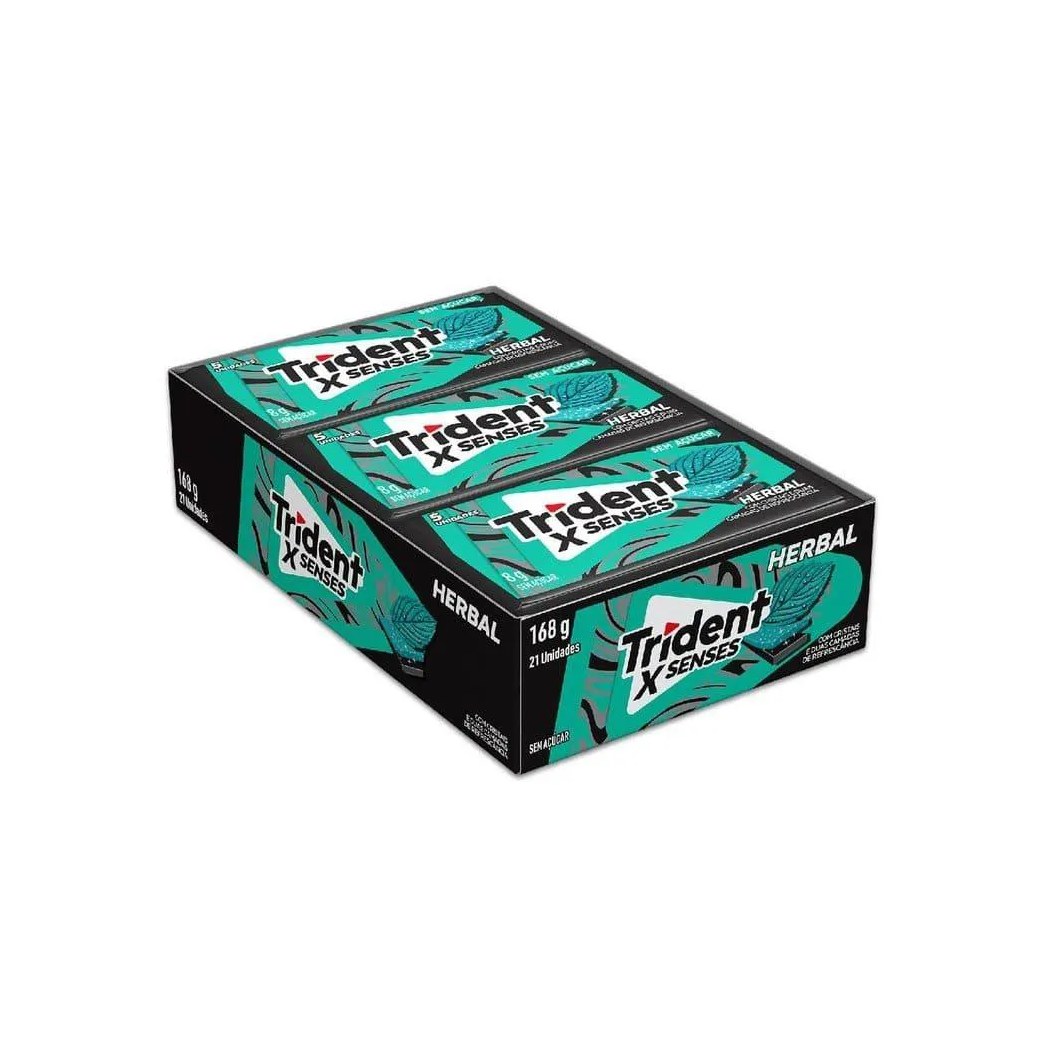 Chiclete Trident Xsenses Herbal Fresh sem Açúcar 8g - Display com 21 unidades