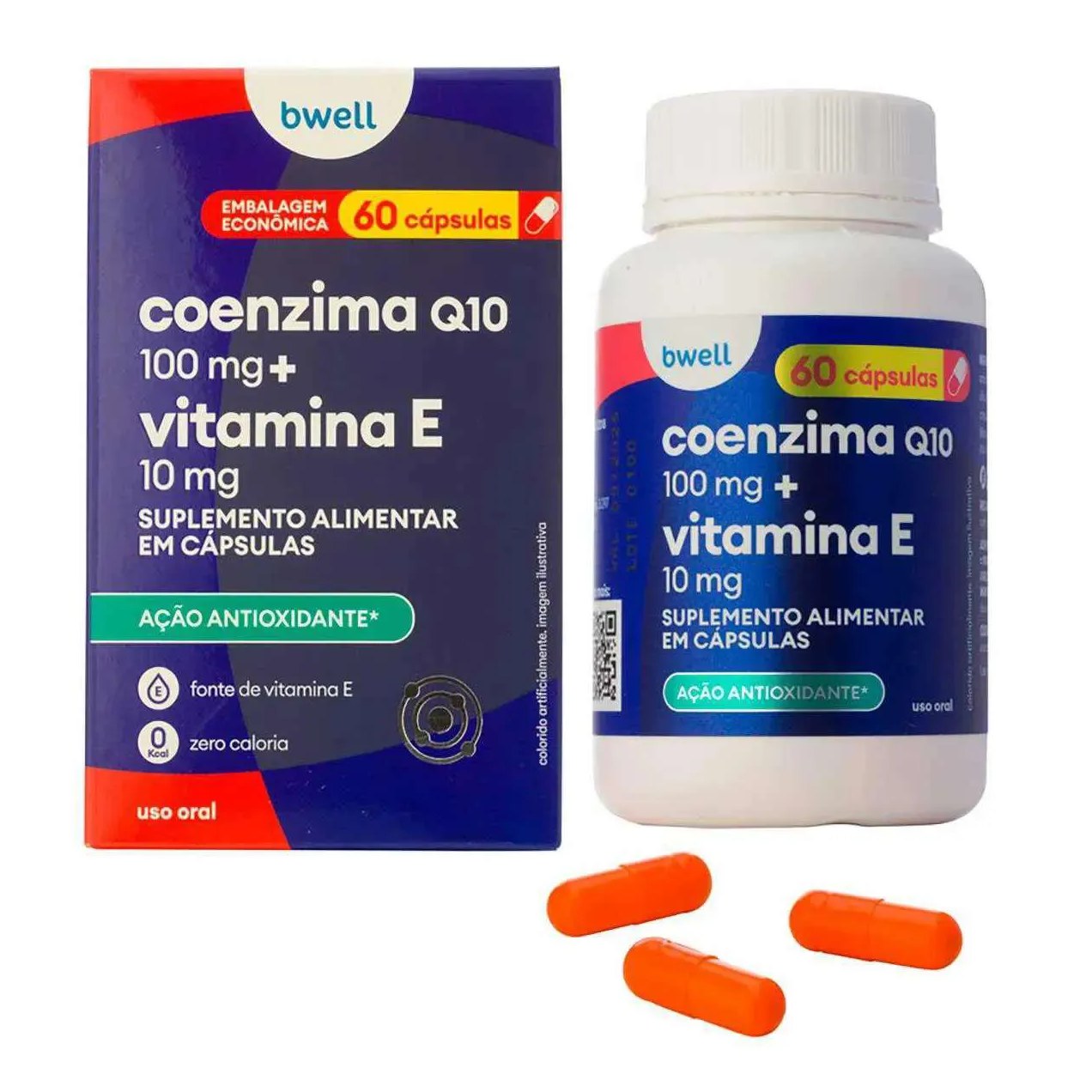 Coenzima Q10 100mg + Vitamina E 10mg bwell 60 Cápsulas