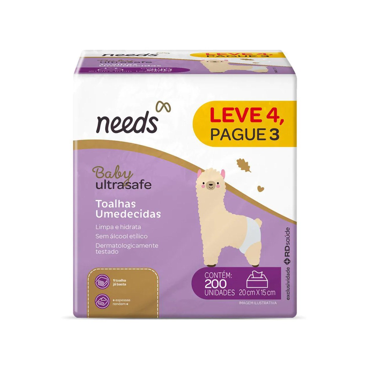 Kit Toalhas Umedecidas Needs Baby Ultrasafe 200 Unidades