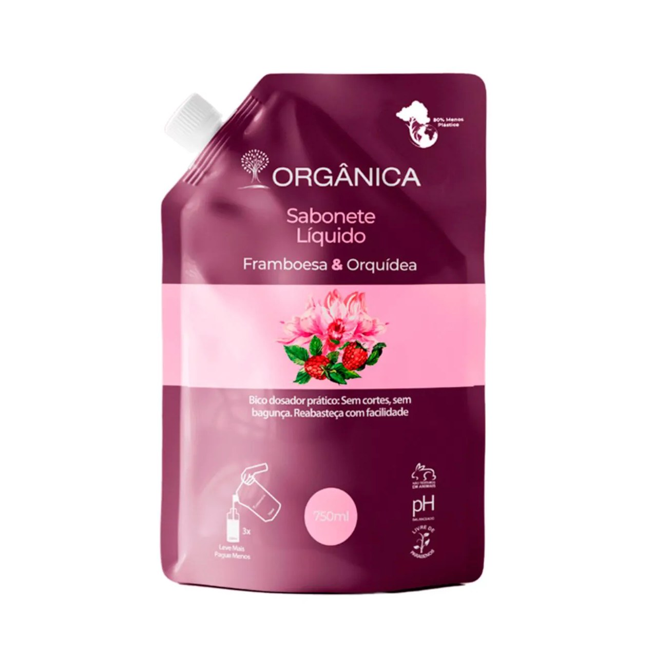 Refil Sabonete Líquido Vegetal Orgânica Framboesa e Orquídea 750ml