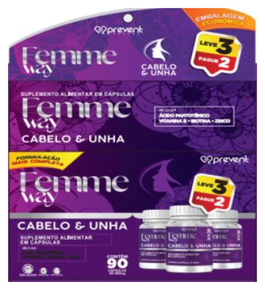 Feme Way Cabelo e Unha Leve 3 Pague 2 90 cápsulas Prevent