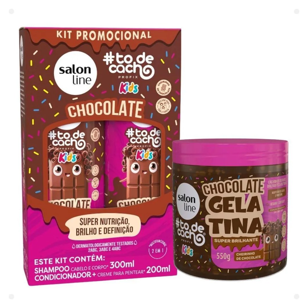 Kit Salon Line Kids: Shampoo e Condicionador + Gelatina Super Brilhante Chocolate