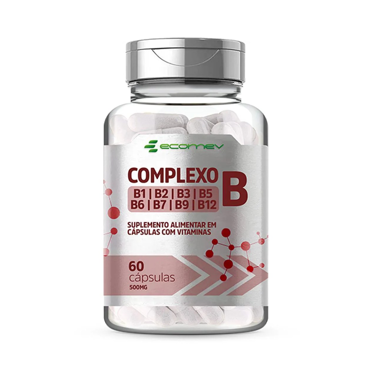 Complexo B B1 B2 B3 B5 B6 B7 B9 B12 e Biotina 500mg 60 cápsulas Ecomev