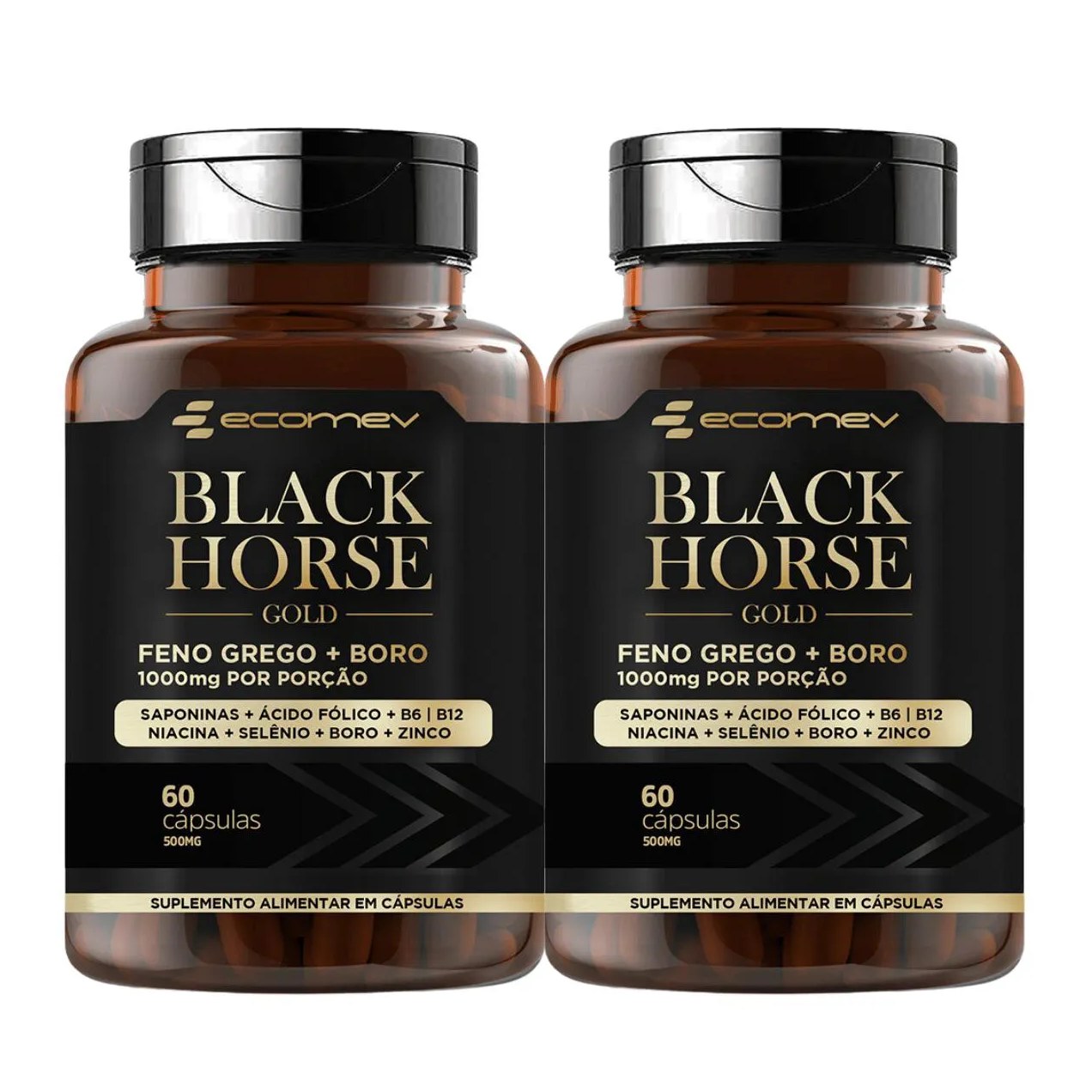 2x Black Horse Feno Grego com Boro 1000mg 60 cápsulas Ecomev