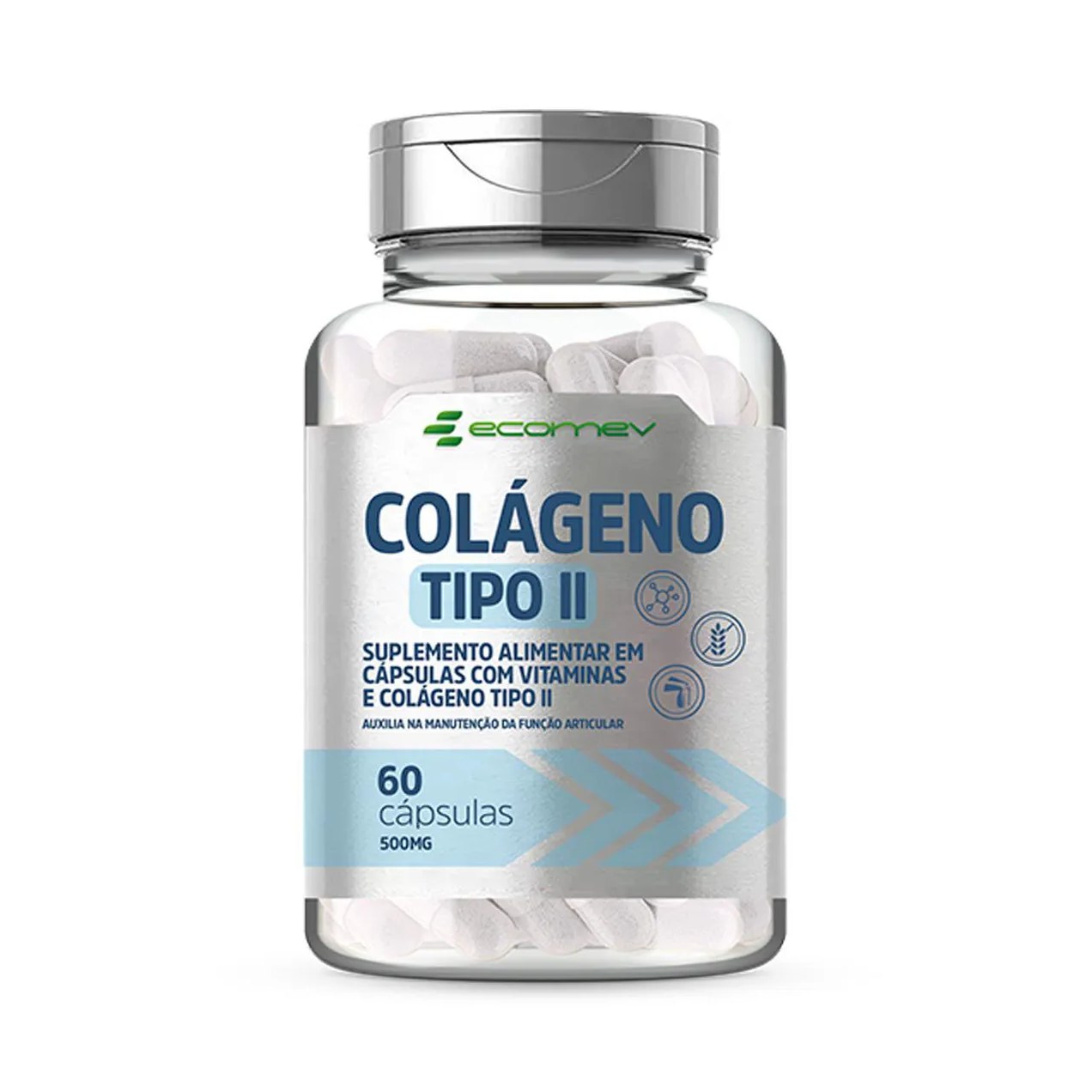 Colageno Tipo 2 com Vit C e D3 B1 B3 B6 B12 500mg 60 cápsulas Ecomev