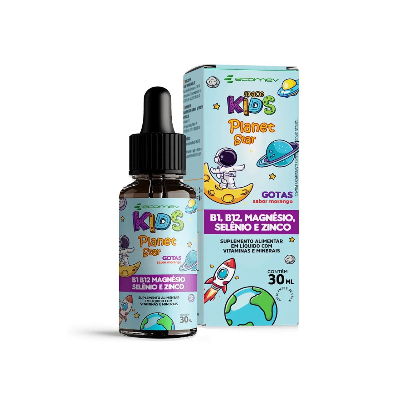 Floral Infantil Foco Kids Magnésio B1 B12 Selênio Zinco 30ml Ecomev Sabor Morango