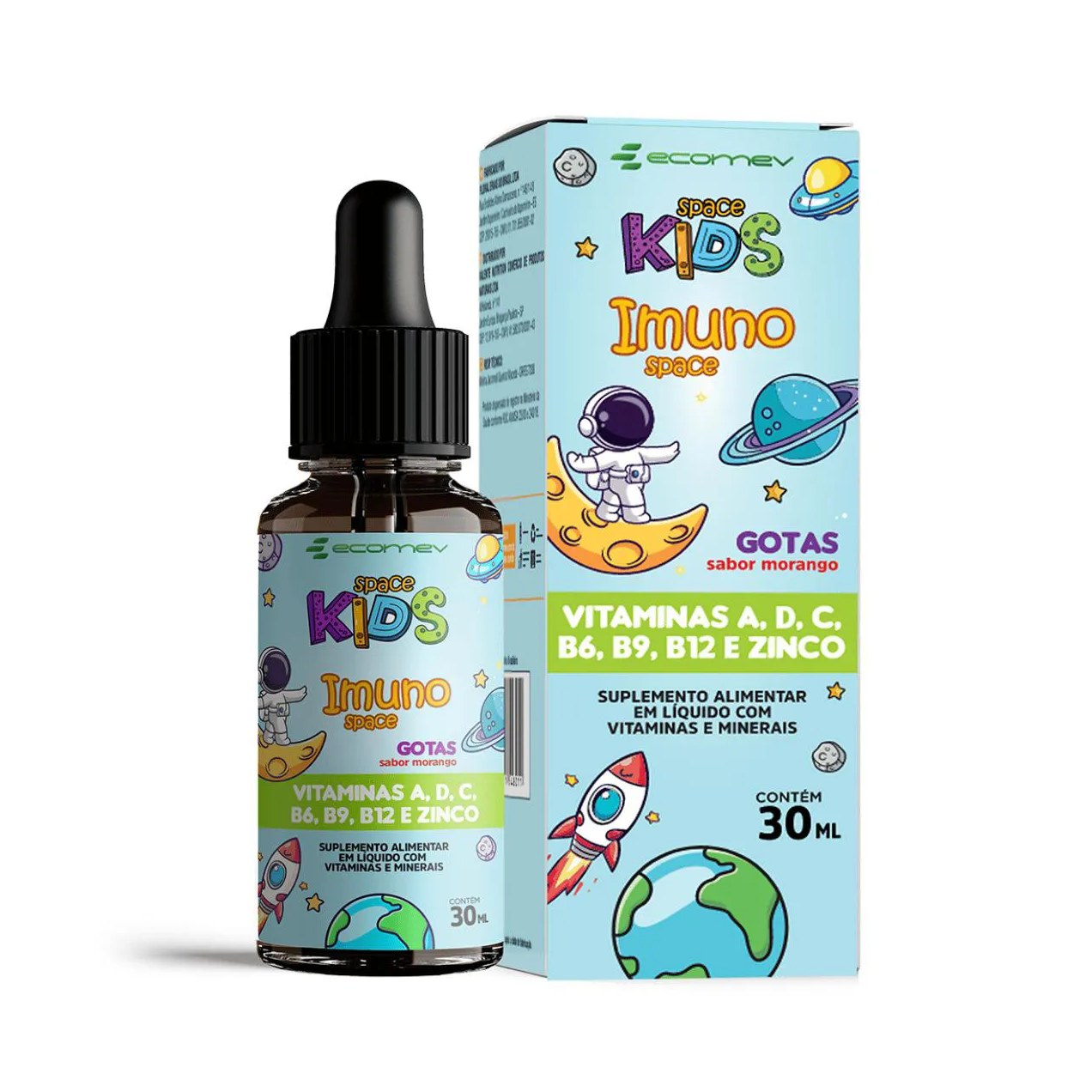 Multivitaminico Imuno Kids Vit A D3 C B6 B9 B12 e Zinco 30ml Ecomev Sabor Morango