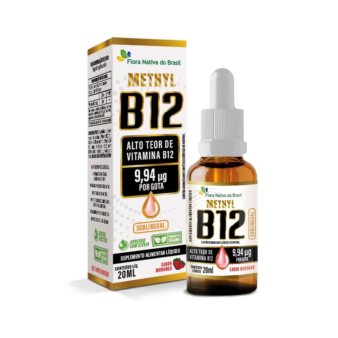 Vitamina B12 Metilcobalamina Flora Nativa 9,94mcg por Gota 20ml Sabor Morango