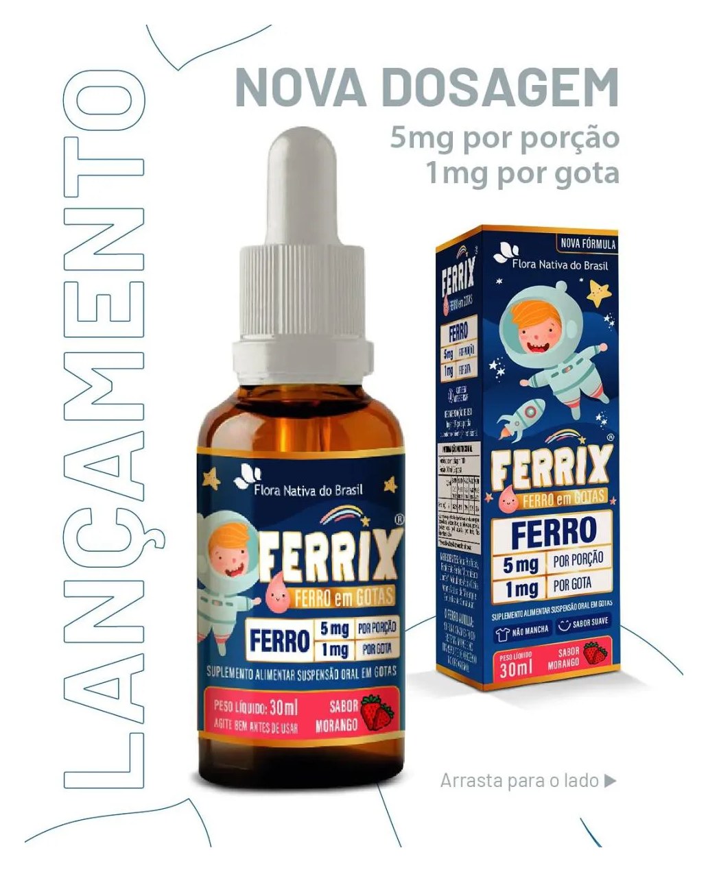 Ferro em Gotas Ferrix Kids 30ml Flora Nativa Sabor Morango