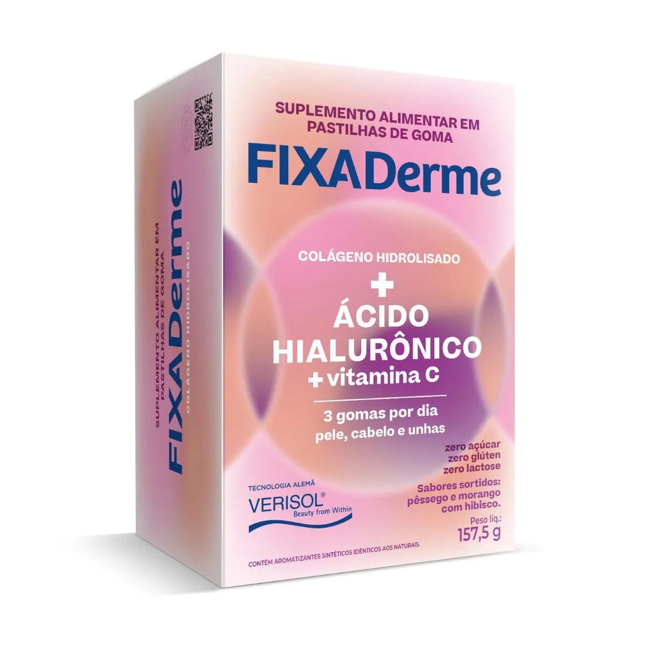 Polivitamínico Fixa Derme Pele, Cabelo e Unhas Hialurônico + Colágeno + Vitamina C 45 gomas