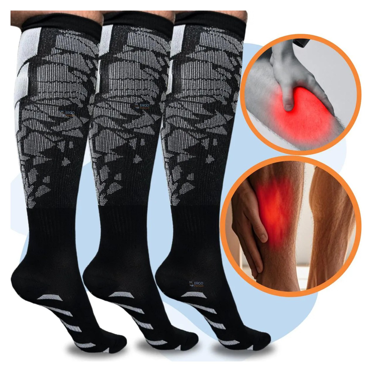 Kit 3 Pares Meia de Compressão ¾ para Ciclismo, Corrida e Caminhadas 4146 Cinza
