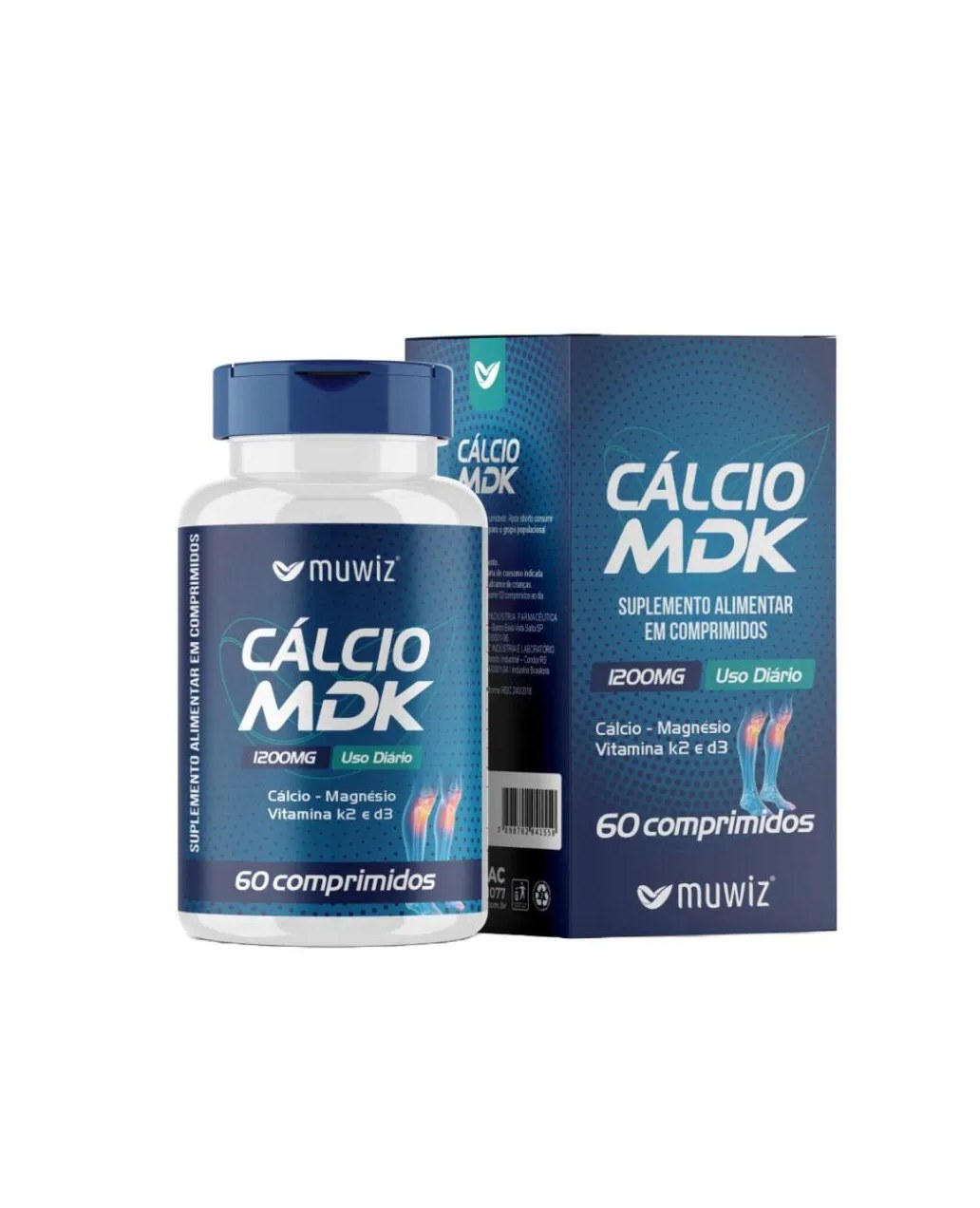 Cálcio Mdk 1200mg - Cálcio Magnésio Vitamina K2 e D3 - 60 comprimidos