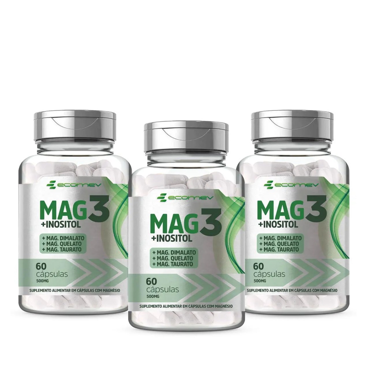 3x Mag3 Magnesio dimalato Quelato Taurato Inositol 560Mg 60 Cápsulas Ecomev