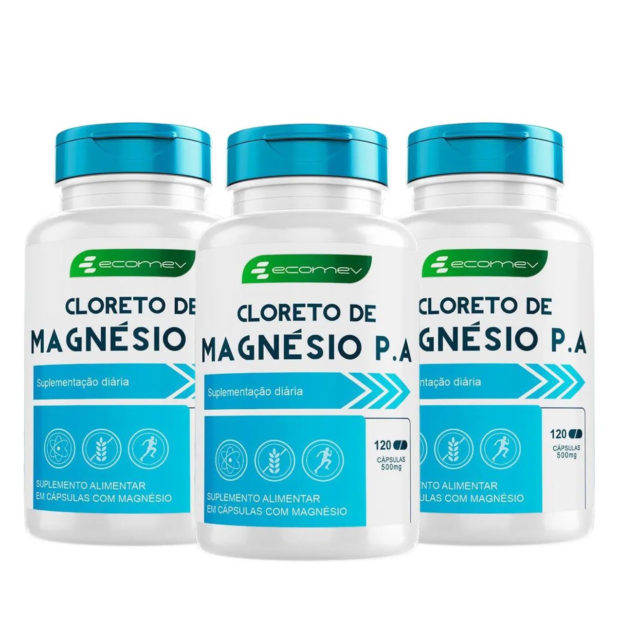 3x Cloreto de Magnesio PA 500Mg 120 Cápsulas Ecomev