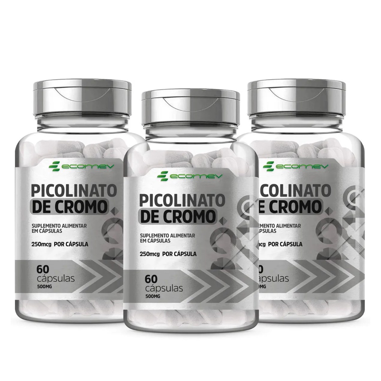 3x Picolinato de Cromo 250Mcg 60 Cápsulas Ecomev