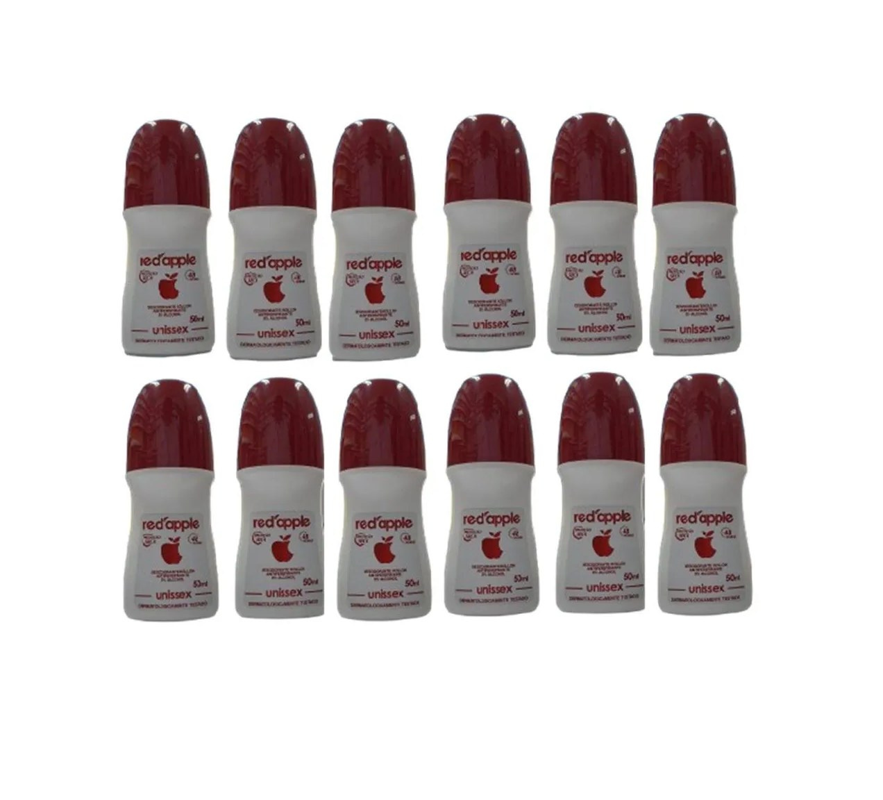 Kit 12 Desodorante Red Apple Roll On Unissex 50ml