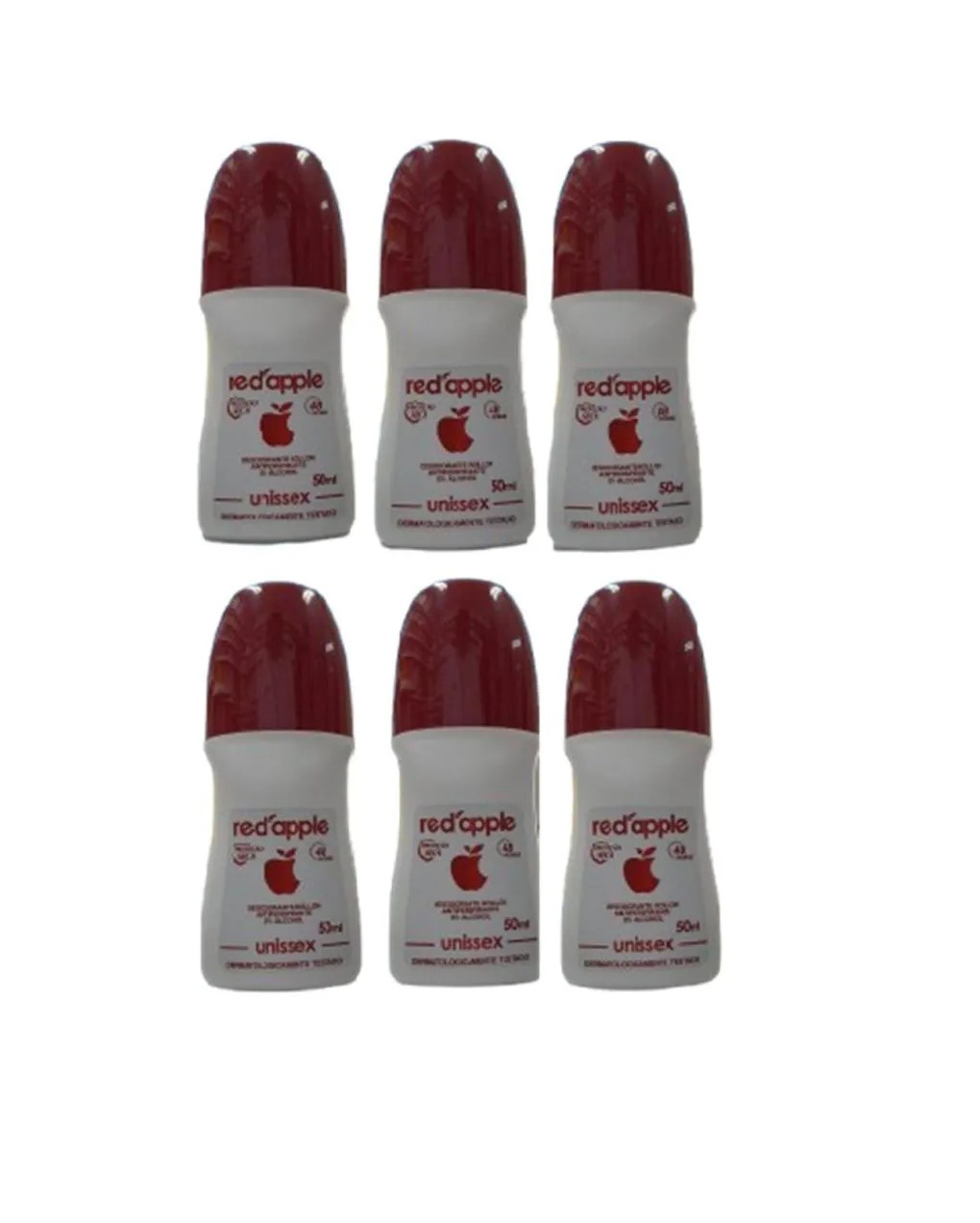 Kit 6 Desodorante Red Apple Roll On Unissex 50ml