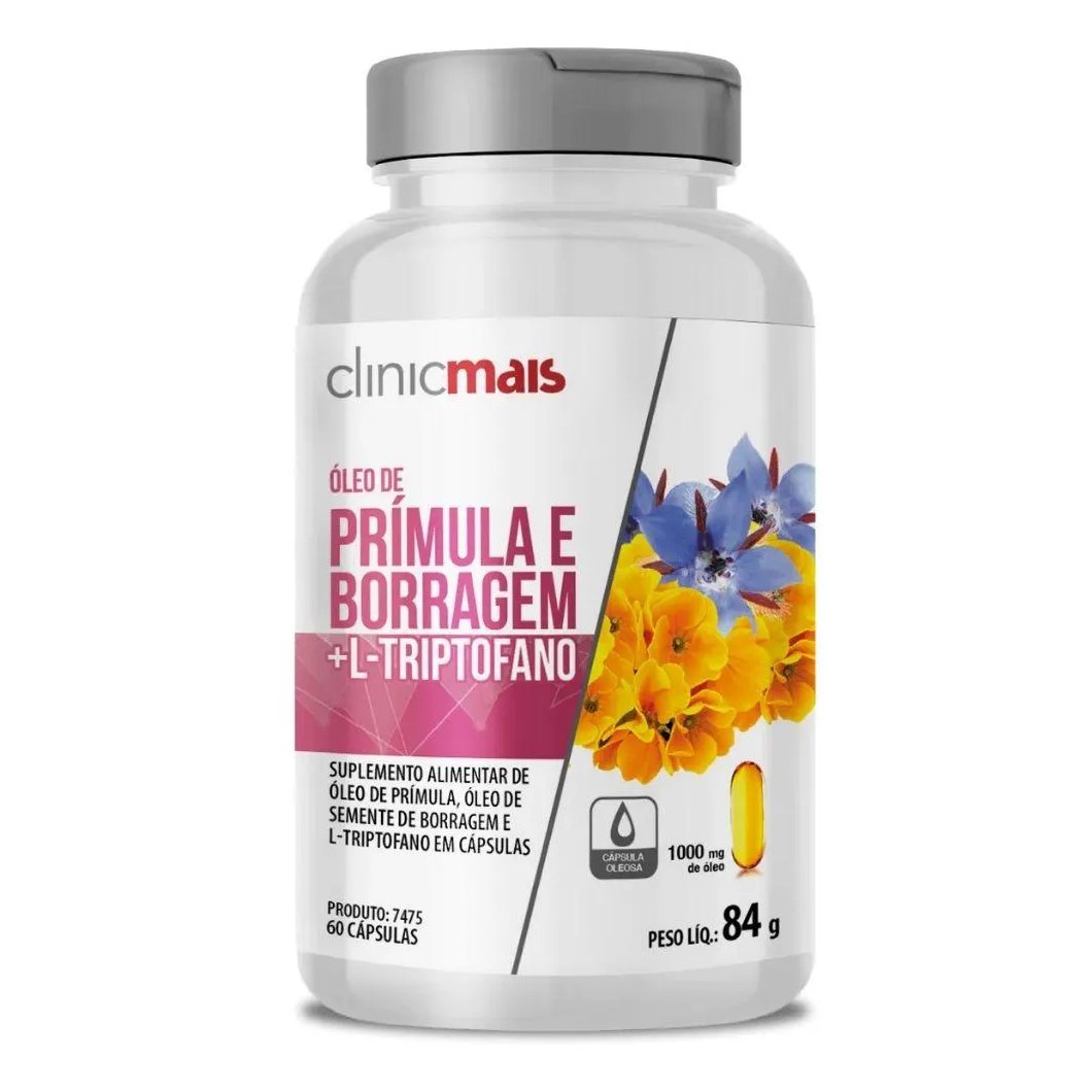 Óleo de Prímula + Borragem + L-triptofano 1000mg 60 cápsulas - Clinicmais