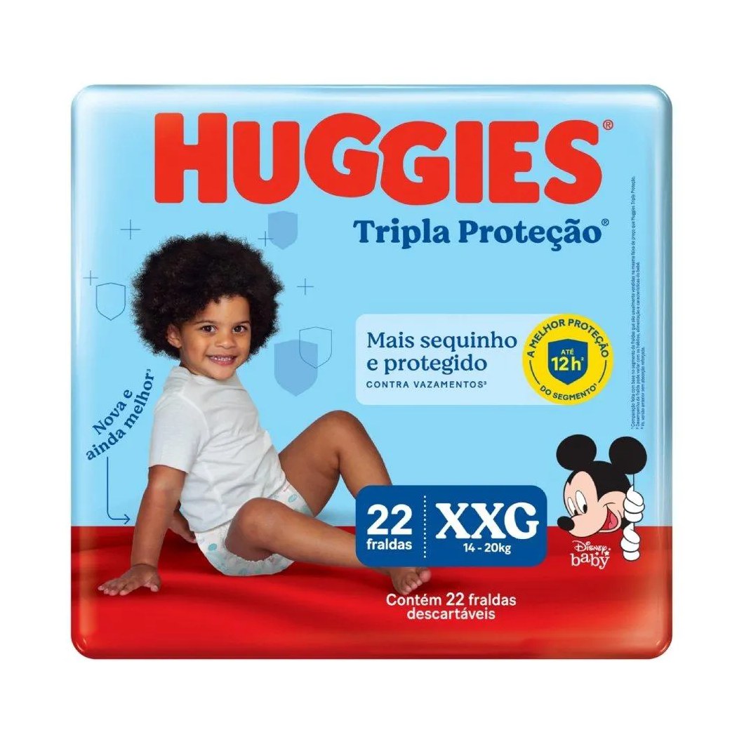 Fralda Descartável Huggies Tripla Proteção Jumbo Tamanho Xxg - 6 Pacotes com 22 Fraldas - Total 132 Tiras