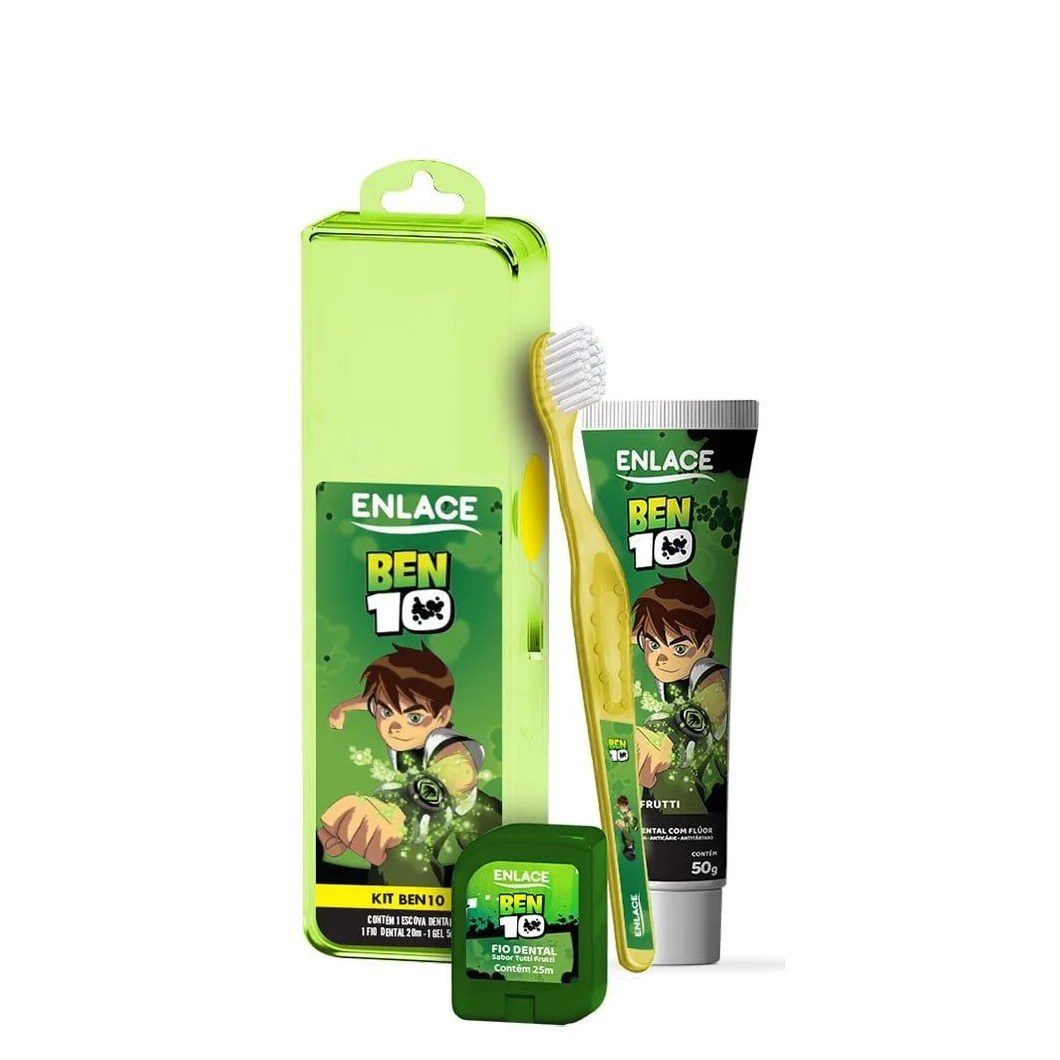 Kit Enlace Ben 10 Escova + Creme Dental + Fio Dental + Estojo