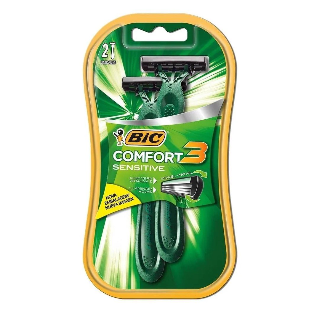 Aparelho Bic Comfort 3 Cabeça Móvel Pele Sensível 12 Embalagens com 2 unidades