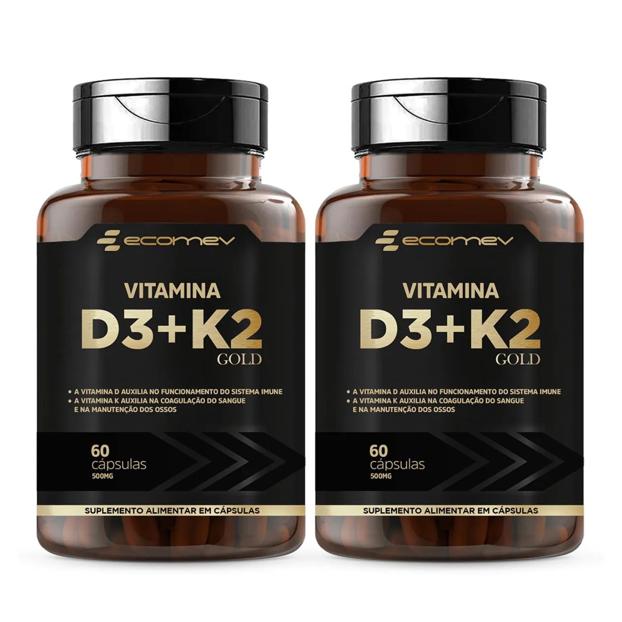 2x Vitamina D3 2.000ui K2 Mk7 Menaquinona 149mcg 60 cápsulas - Ecomev